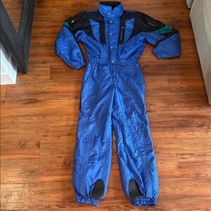 Vintage Descente Blue Black Zip Front Winter Jumpsuit Snowsuit XL